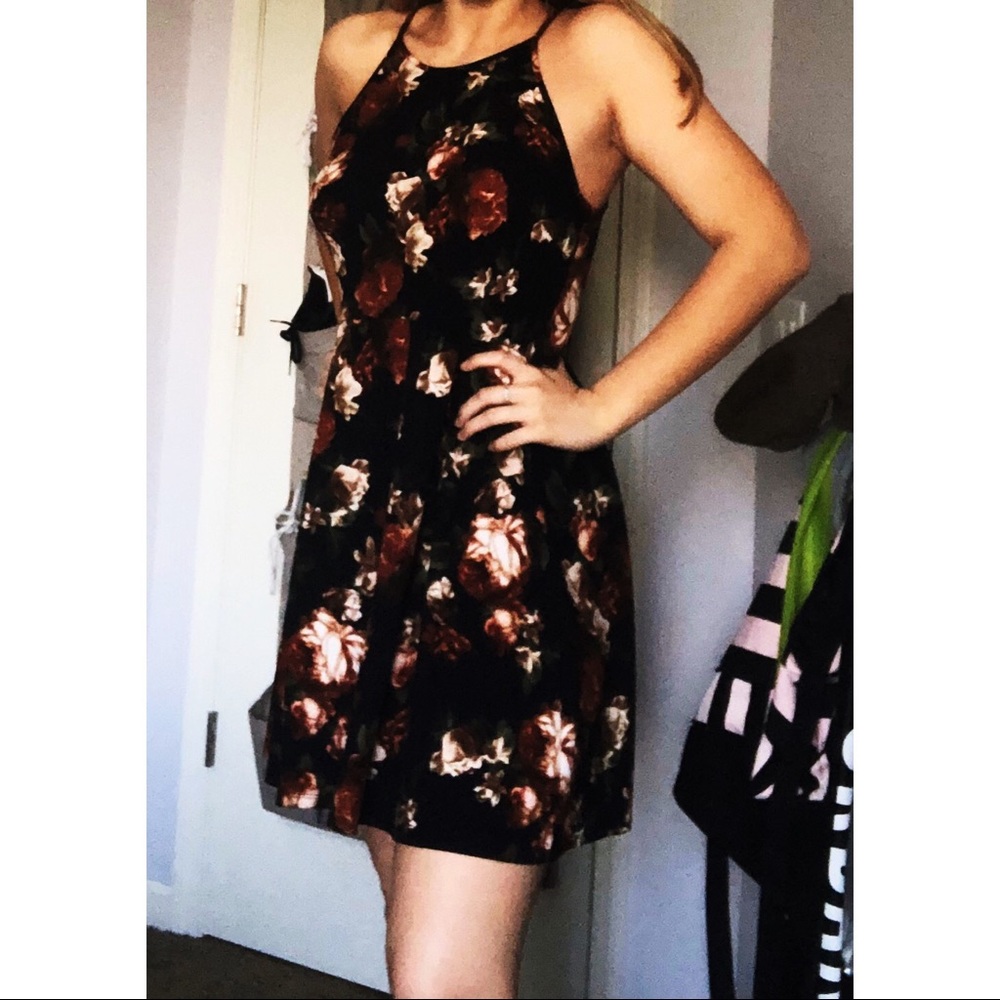 Tank top dress with cream and dark rosey flowers